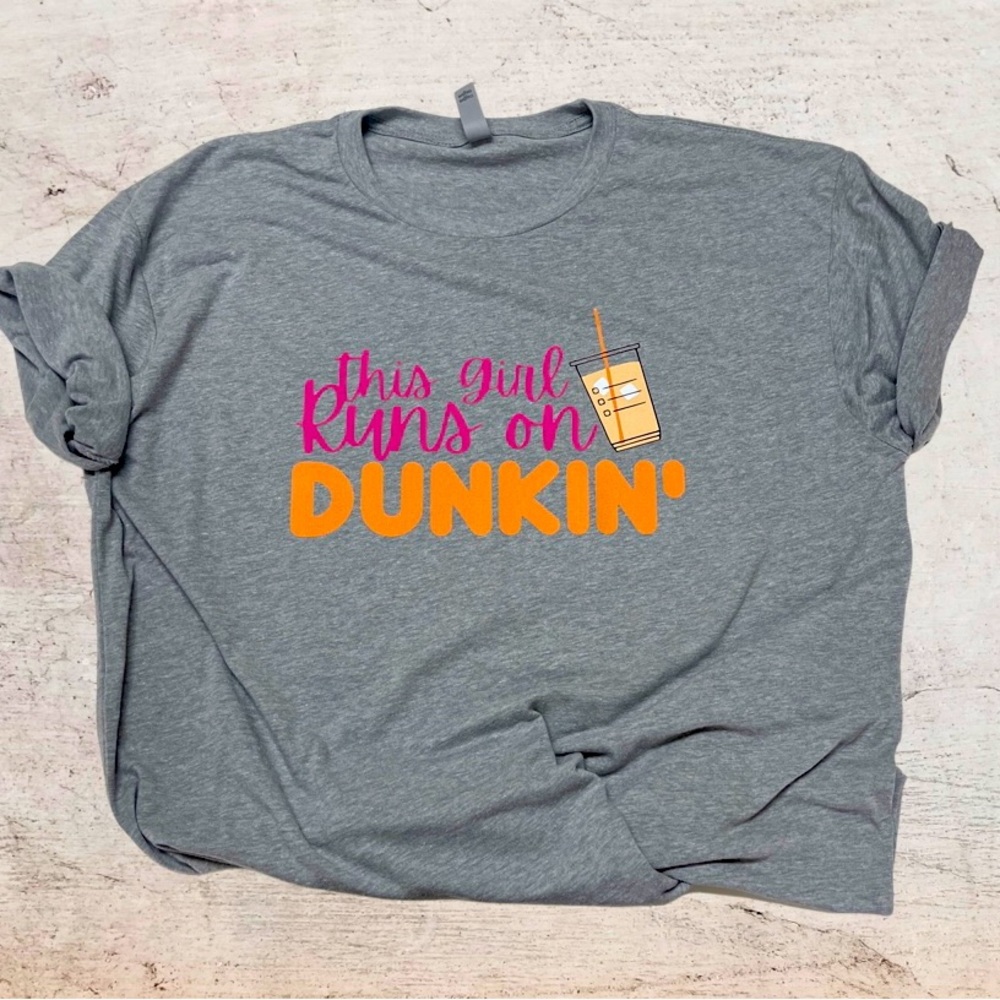 Dunkin donut coffee shirt This girl runs on Dunkin